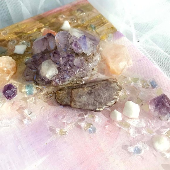 Abstract fluid acrylic wall art with gemstones - Picture 4 of 9